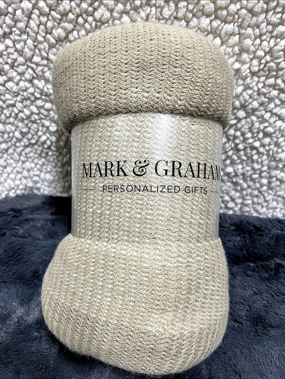 Mark & Graham Italian Herringbone Woven Throw Blanket Beige NWT